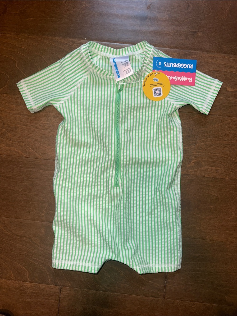 RuggedButts Green Stripe Kids Zip Front Rashguard Romper